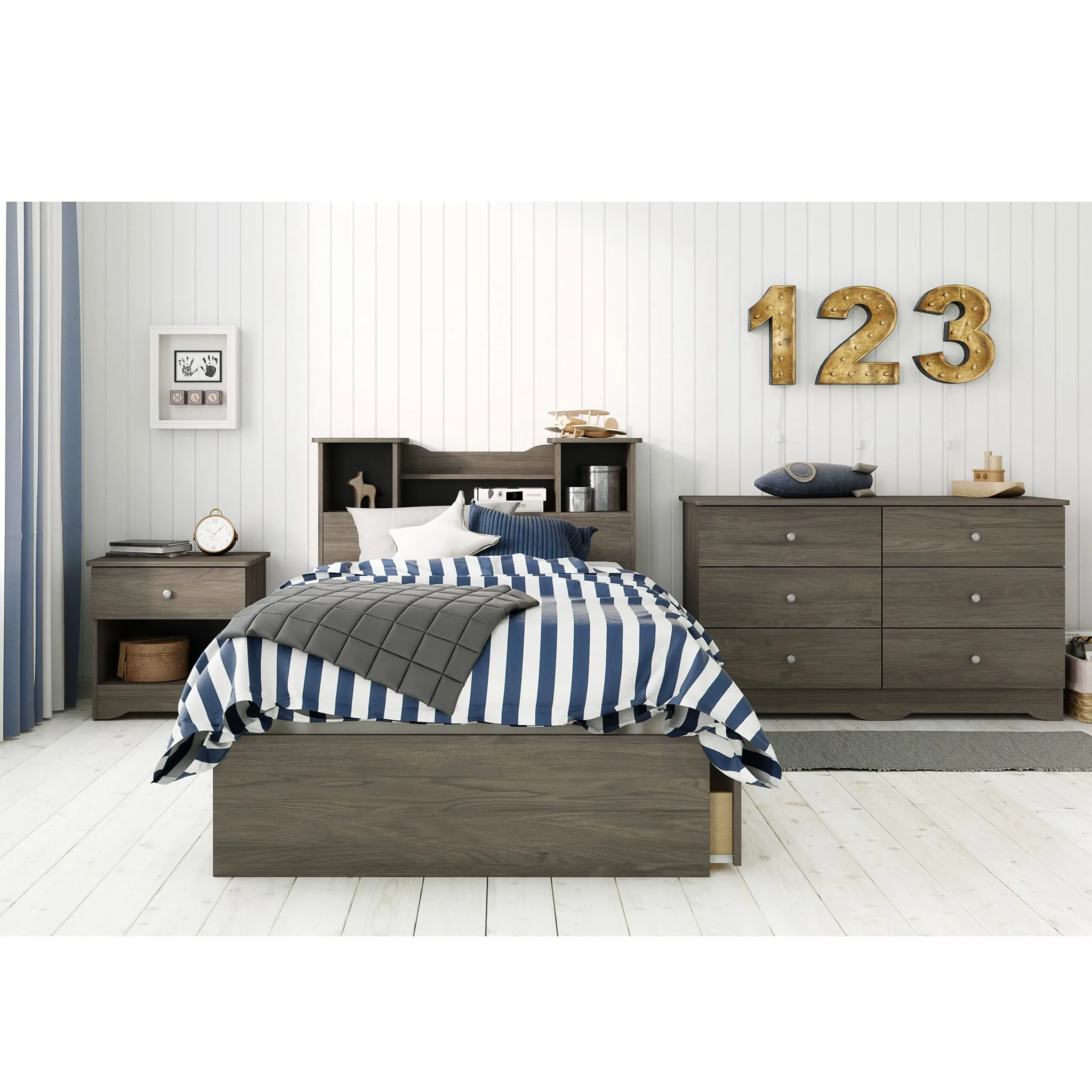 Nexera Lit Simple avec Tiroirs Pocono - Gris Écorce
