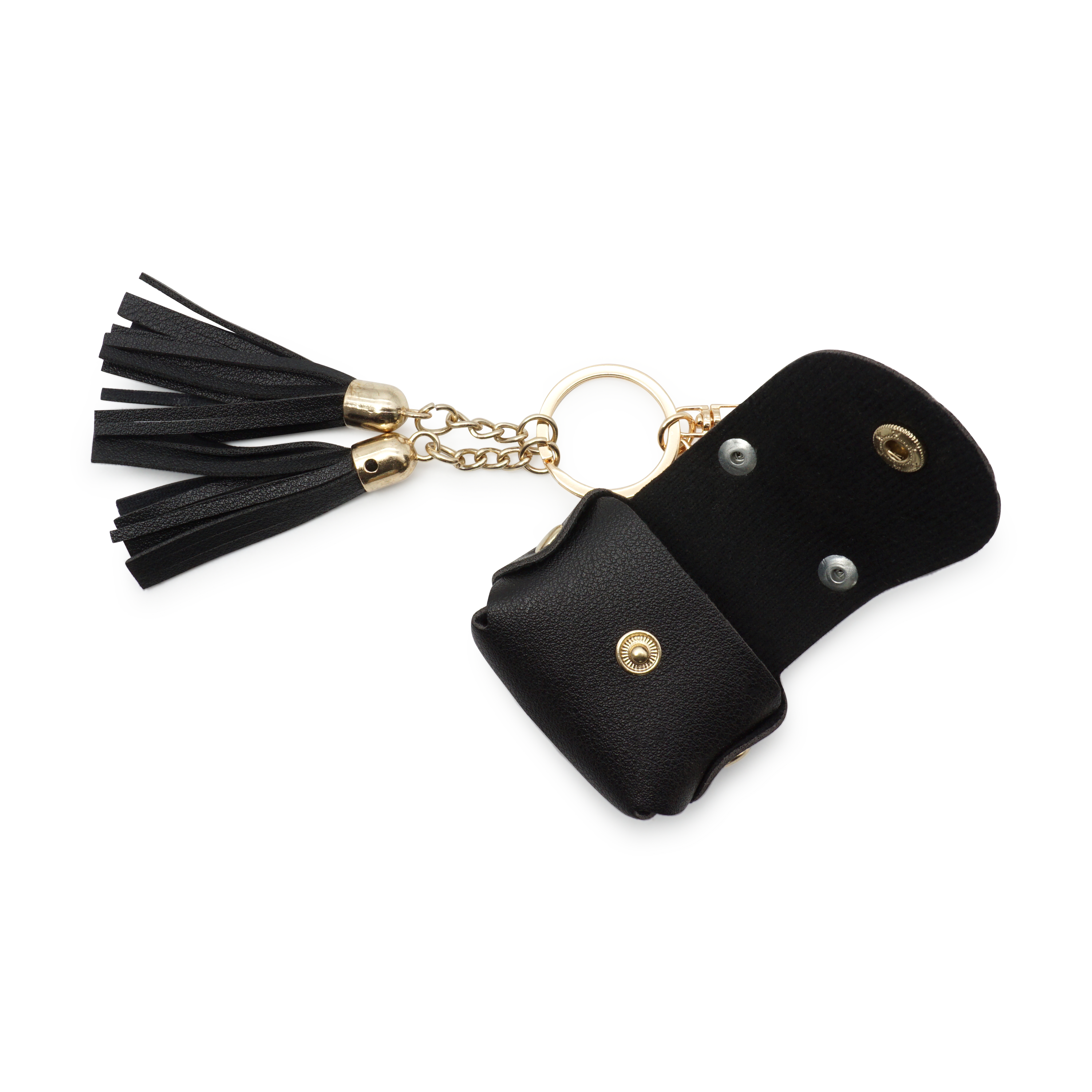 AirPods (1. & 2. Gen.) Leder Case Schutzhülle mit Schlüsselring   Tasseln - Schwarz