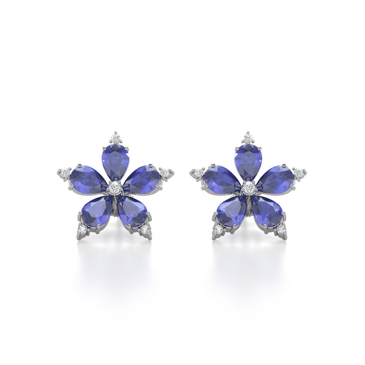 Boucles d'oreilles ADEN Or 585 Blanc Fleur Tanzanite et Diamants 4.52grs