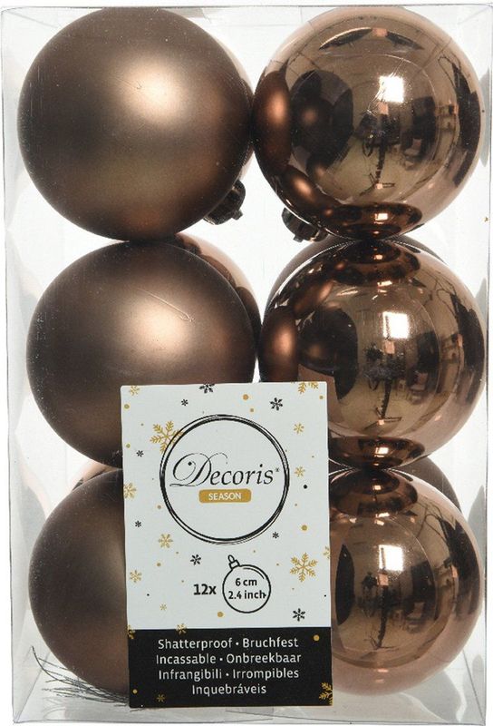 Decoris - Kerstballen - Bruin - Kunststof - Onbreekbaar - 28x Stuks