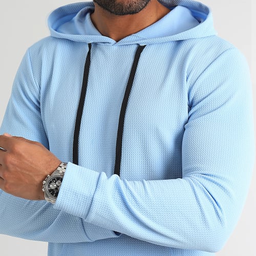 Sweat Capuche Texturé Waffle 0617 Bleu Clair