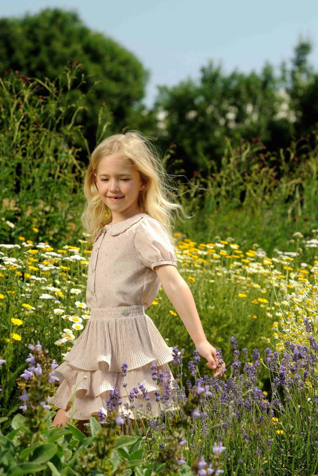Le Chic gebloemde rok TESRA beige/lichtblauw