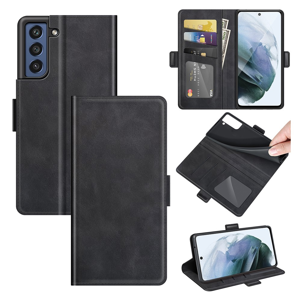 Samsung Galaxy S21 FE 5G Vintage Leder Tasche Flip Cover Fashion Design - Schwarz