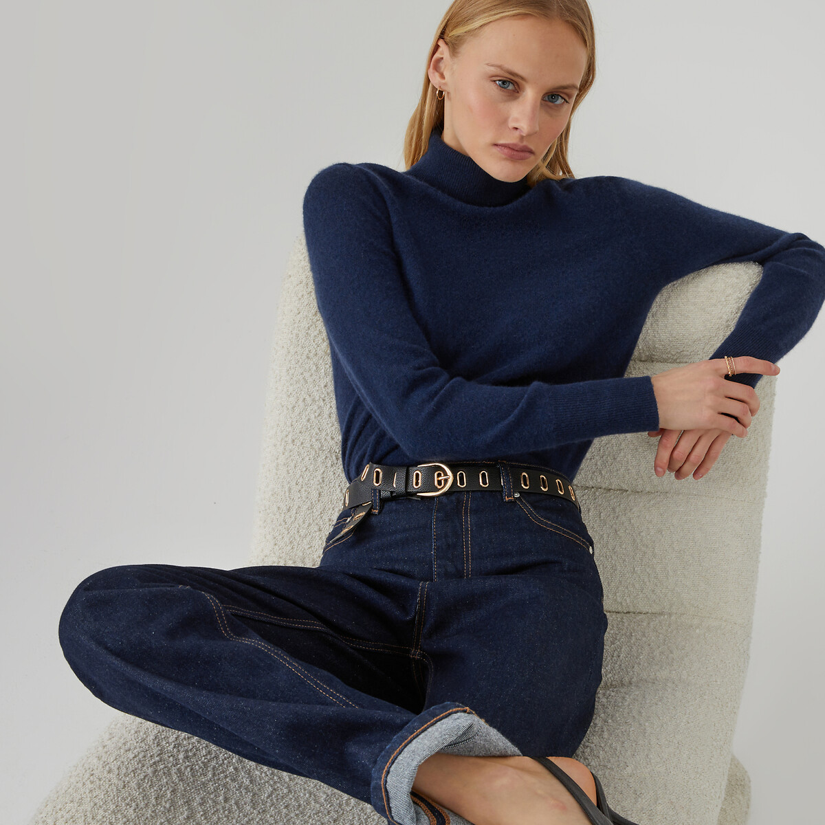 COLEÇÕES LA REDOUTE<br>Suéter de gola alta em malha fina de cashmere