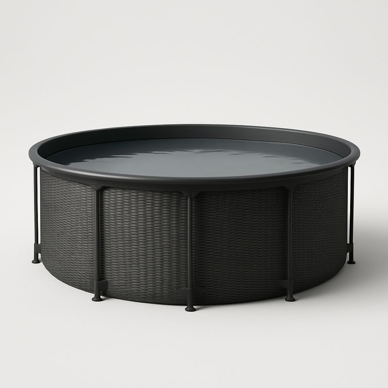 Runder Pool mit Rattanoptik, Stahlrahmen, Anthrazit, Ø360x90cm