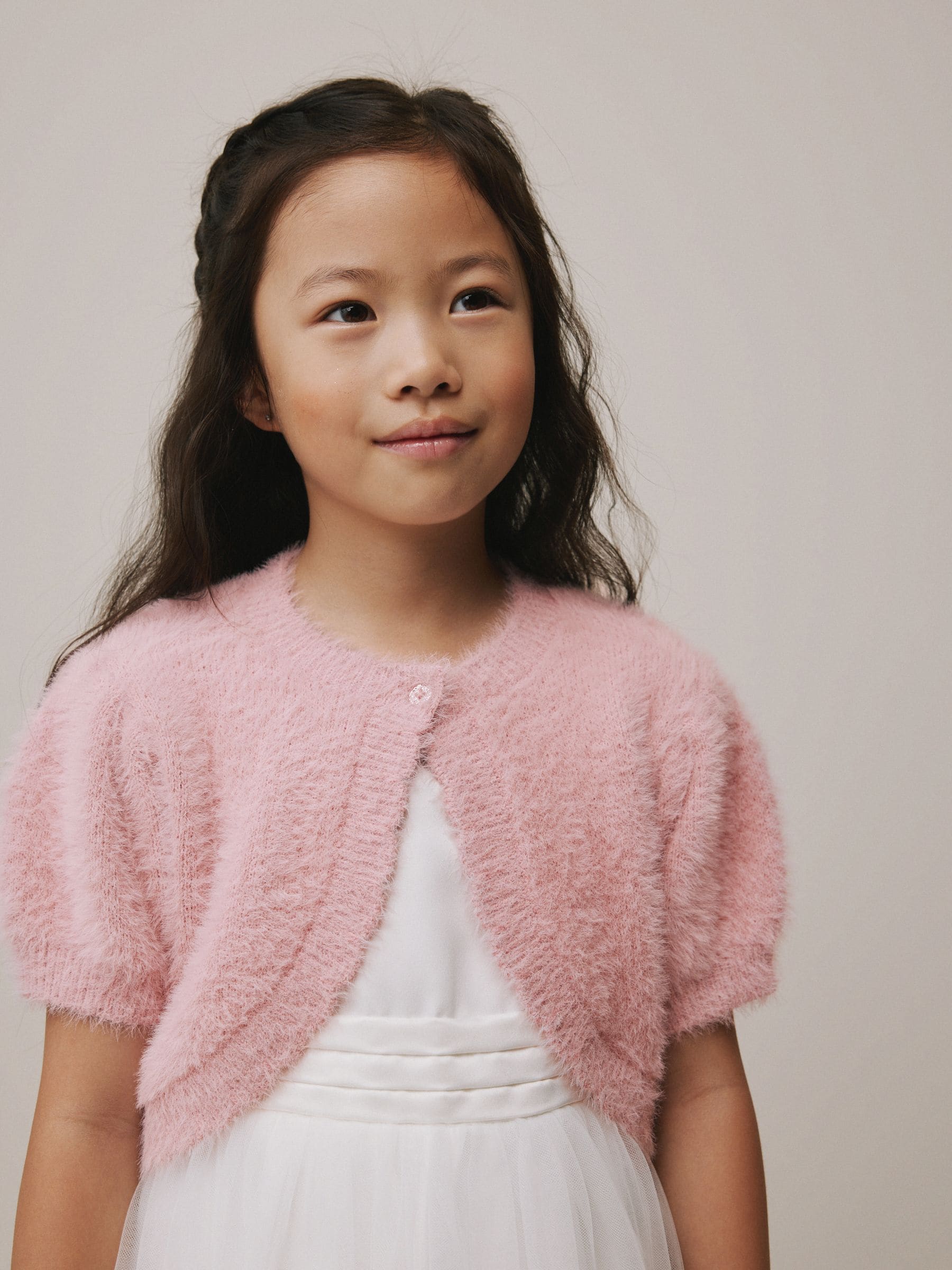 Roze - Fluffy bolero met korte mouwen (12mnd-16jr)