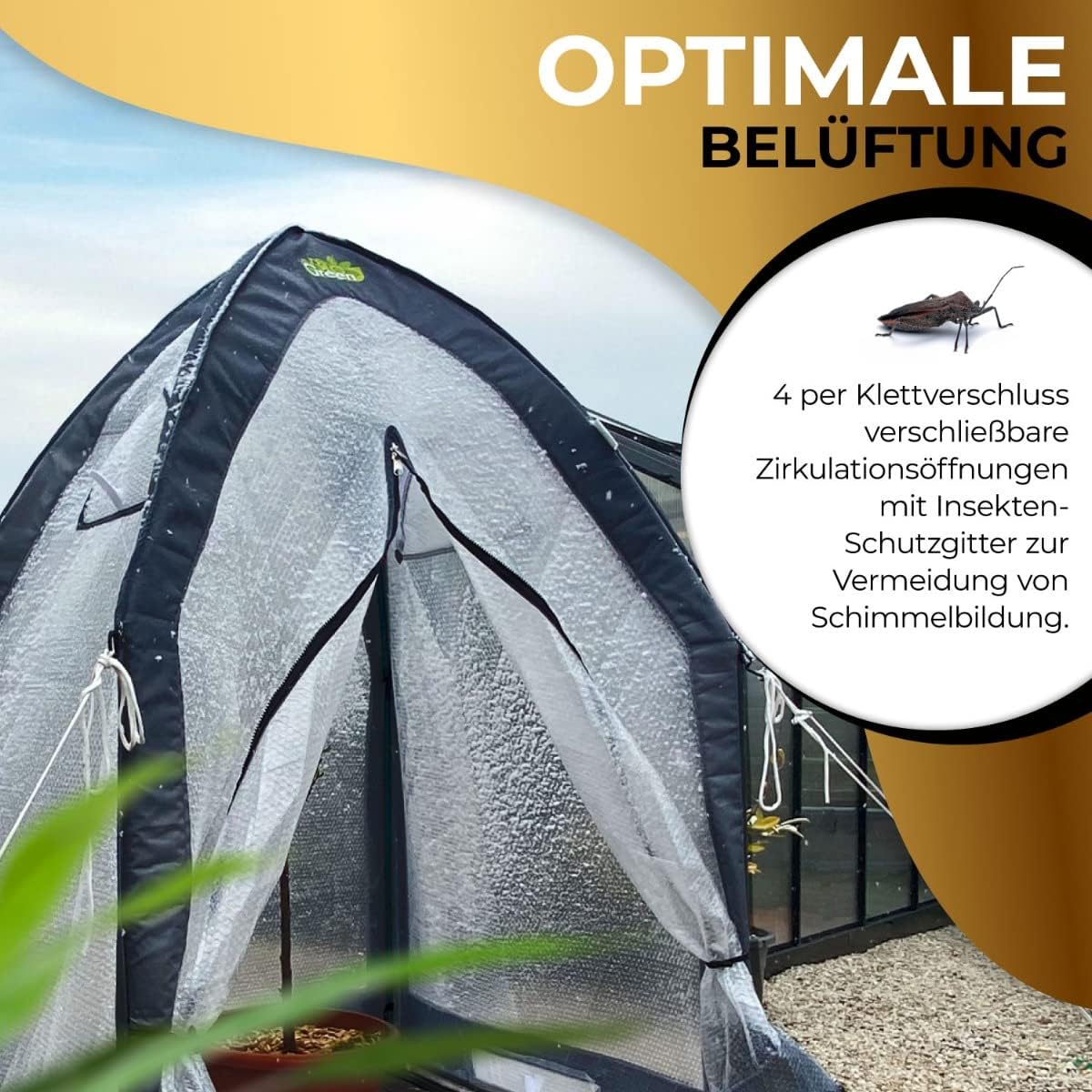 Bio Green Überwinterungszelt ICEDOME THERMOPLUS Deluxe | 3-lagige Luftpolsterfolie | Reflektorboden | Stabiler Metallrahmen | B 120 x T 120 x H 183 cm