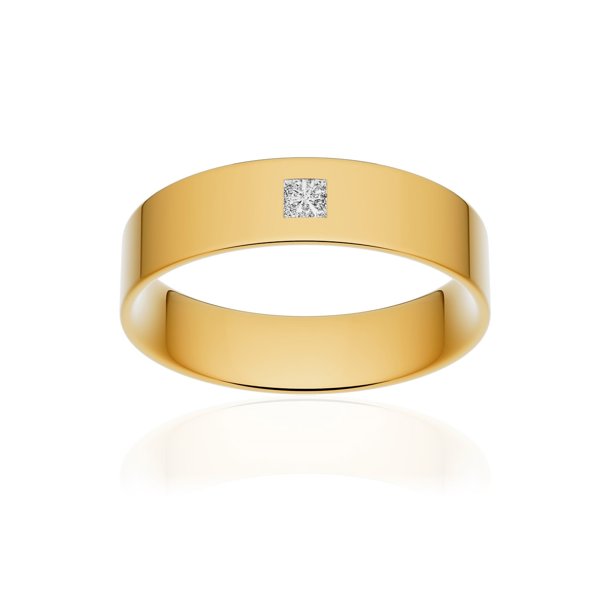 Alliance or 375 jaune poli ruban plat confort 5mm diamant princesse