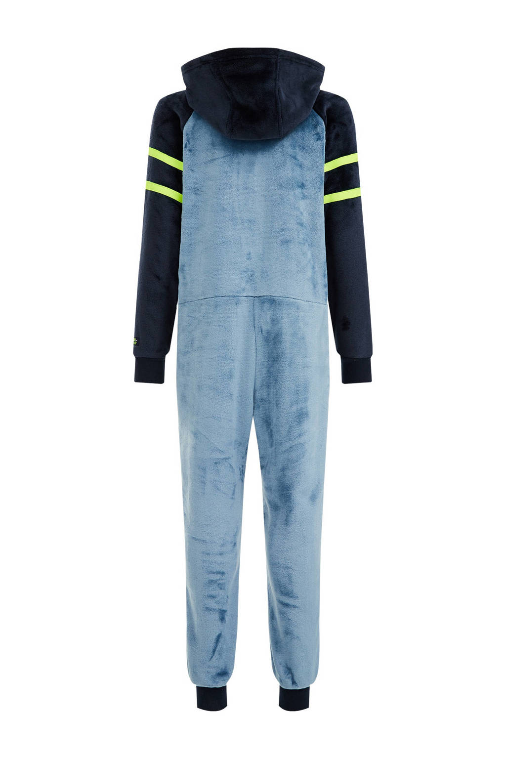 WE Fashion fleece onesie donkerblauw/lichtblauw