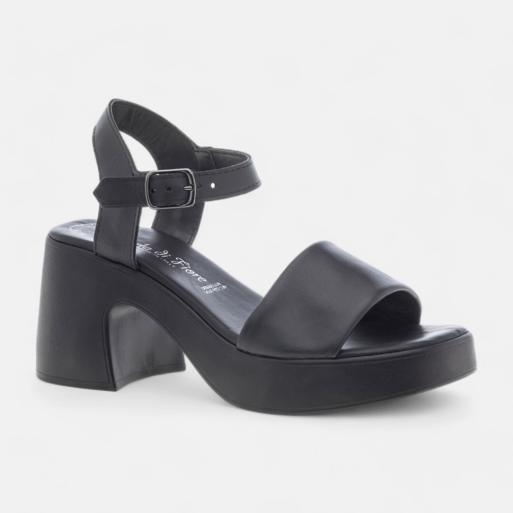 Sandales à talon Femme en cuir noir