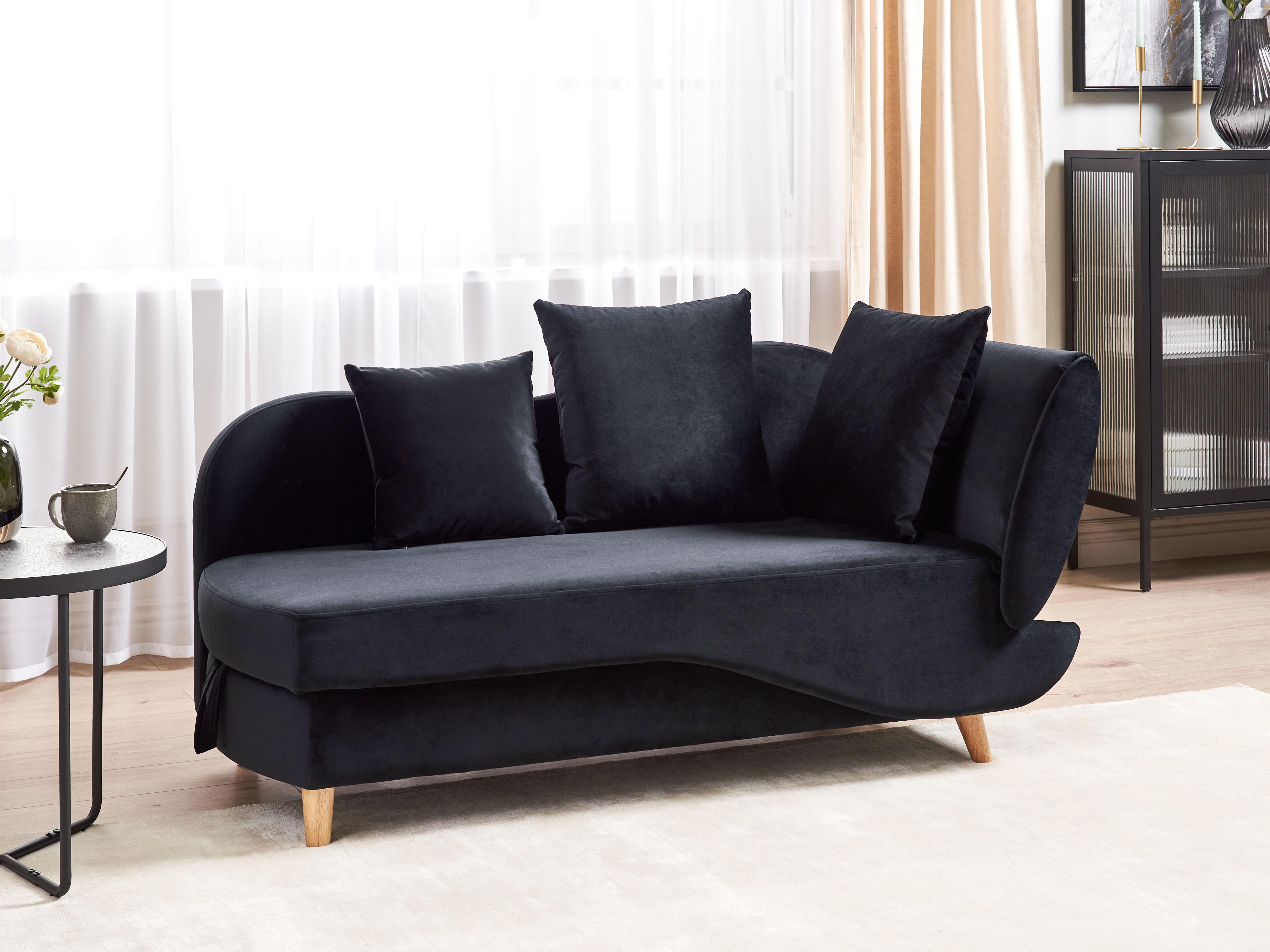 Rechtszijdige chaise longue MERI Fluweel Zwart met opbergruimte