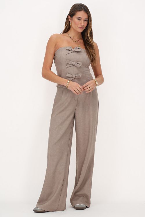 Beige corset top met strikjes
