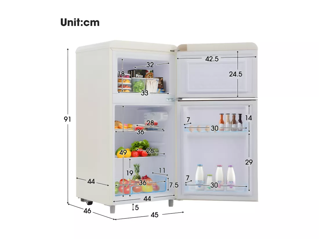 Réfrigérateur 72 litres de capacité totale, avec un compartiment congélateur de 21 litres