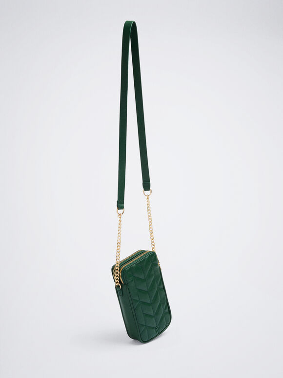 Bolsa acolchoada para celular com corrente - Verde