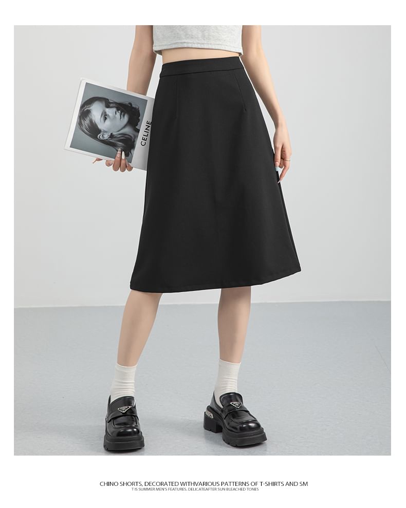 Magimomo - Hoge taille effen midi A-lijn rok