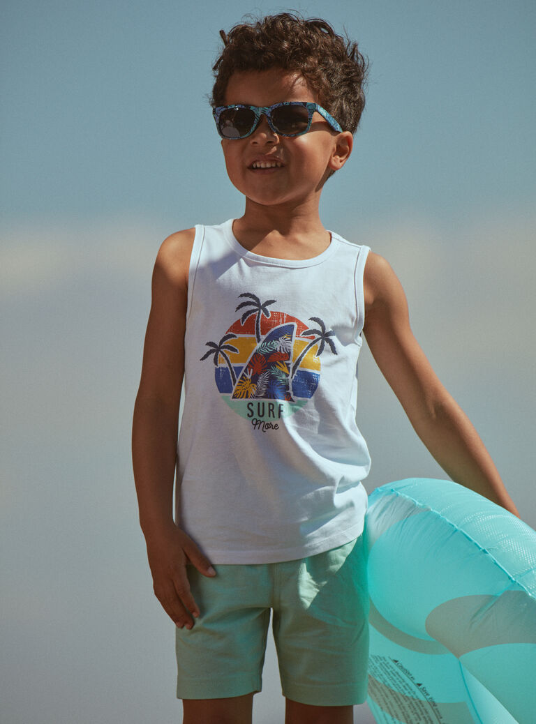 Débardeur et short écru et turquoise en jersey