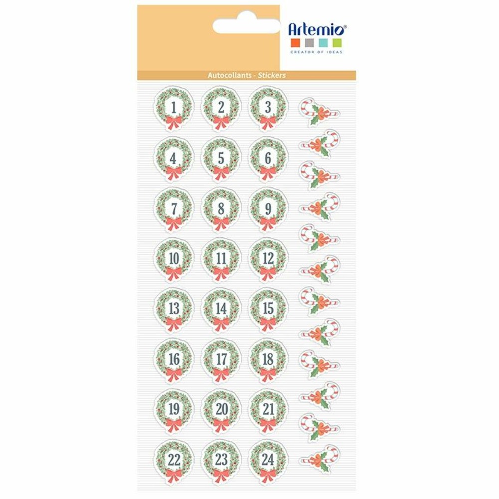 36 stickers ronds calendrier de l'avent - couronnes