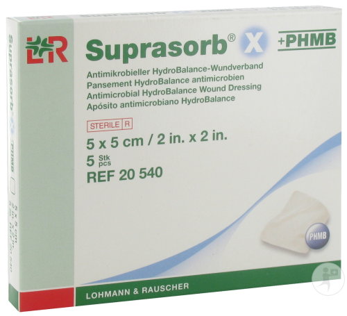 Lohmann & Rauscher Suprasorb X + PHMB Pansement HydroBalance Antimicrobien 5x5cm 5 Pièces (20540)
