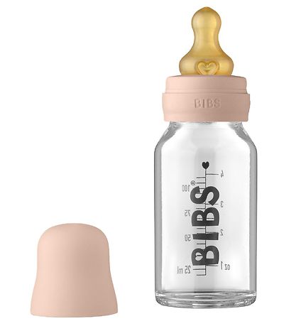 BIBS Sutteflaske - Glas - Slow Flow - 110 ml - Naturgummi - Blås