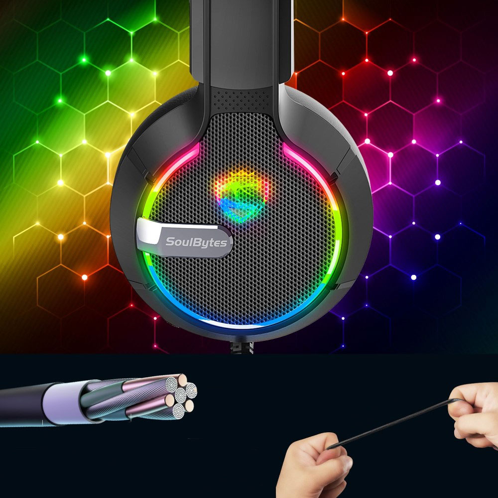 Gaming USB Kopfhörer Over-Ear LED Stereo Headset mit Mikrofon   3.5mm Klinken und RGB Beleuchtung - Schwarz