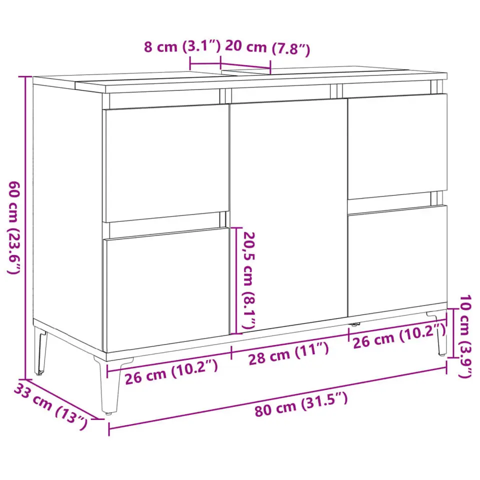 vidaXL - Wastafelonderkast met 1 deur 4 lades - Sonoma eiken - 80x33x60 cm