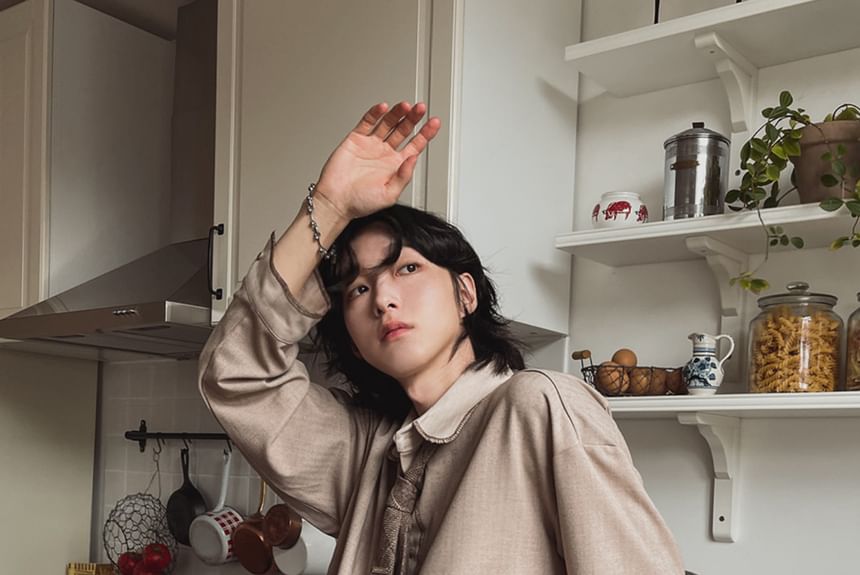 SeoulPop - Losvallend overhemd met lange mouwen en contrasterende rand