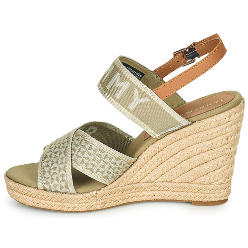 Tommy Hilfiger - TOMMY WEBBING HIGH WEDGE SANDAL - Kaki