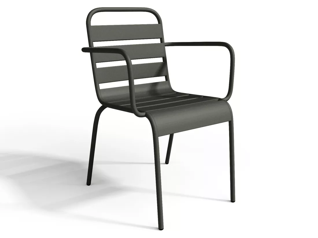 Salle à manger de jardin en métal - une table L.160 cm avec 2 fauteuils empilables et 4 chaises empilables - Gris anthracite - MIRMANDE de MYLIA