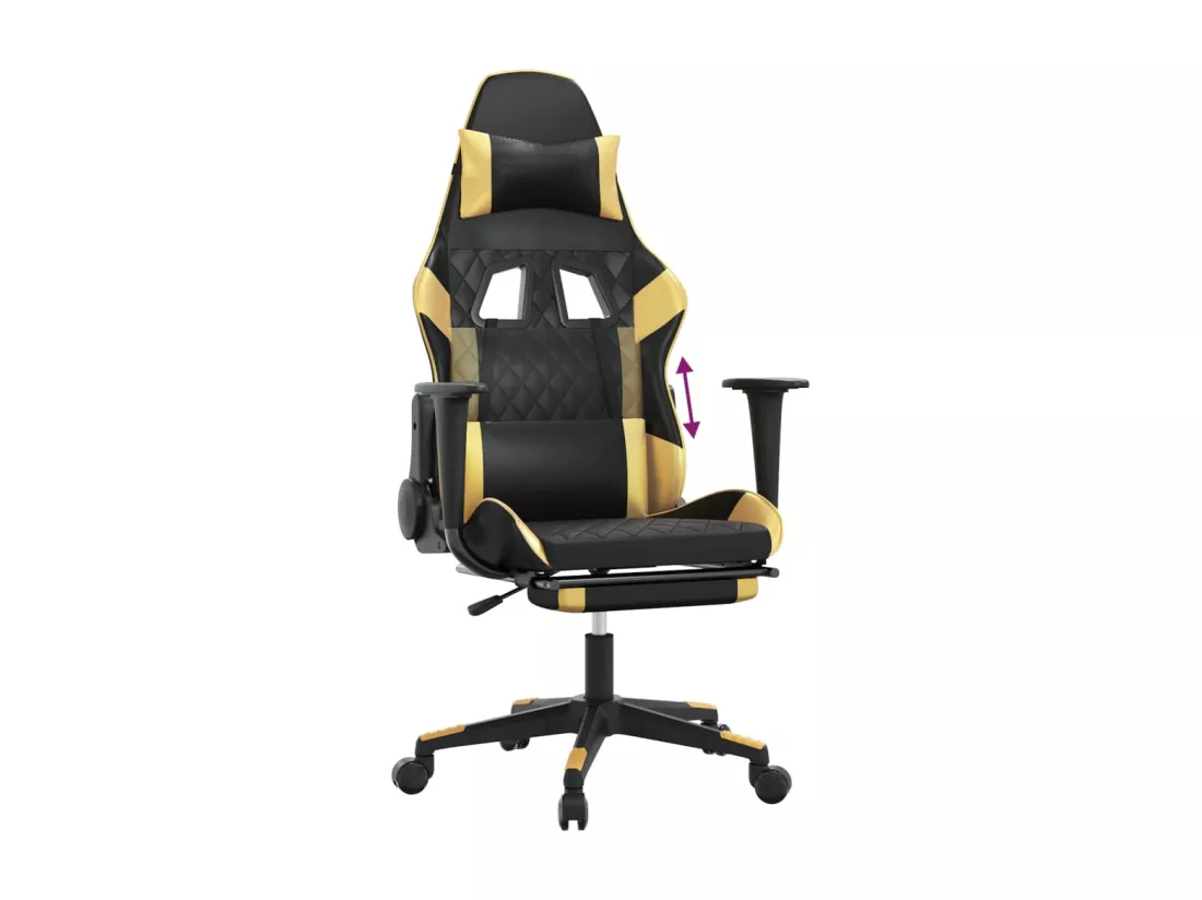 Chaise de jeu avec repose-pied Noir et doré Similicuir