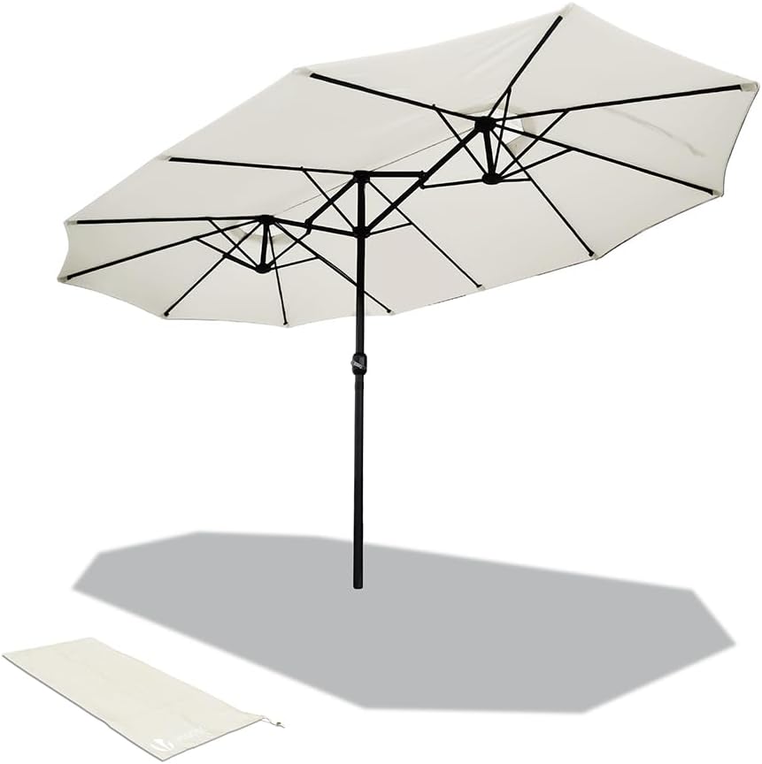 VOUNOT Doppelsonnenschirm mit Handkurbel, Sonnenschirm Marktschirm Gartenschirm Terrassenschirm, Sonnenschutz, 460 x 270 cm, Beige