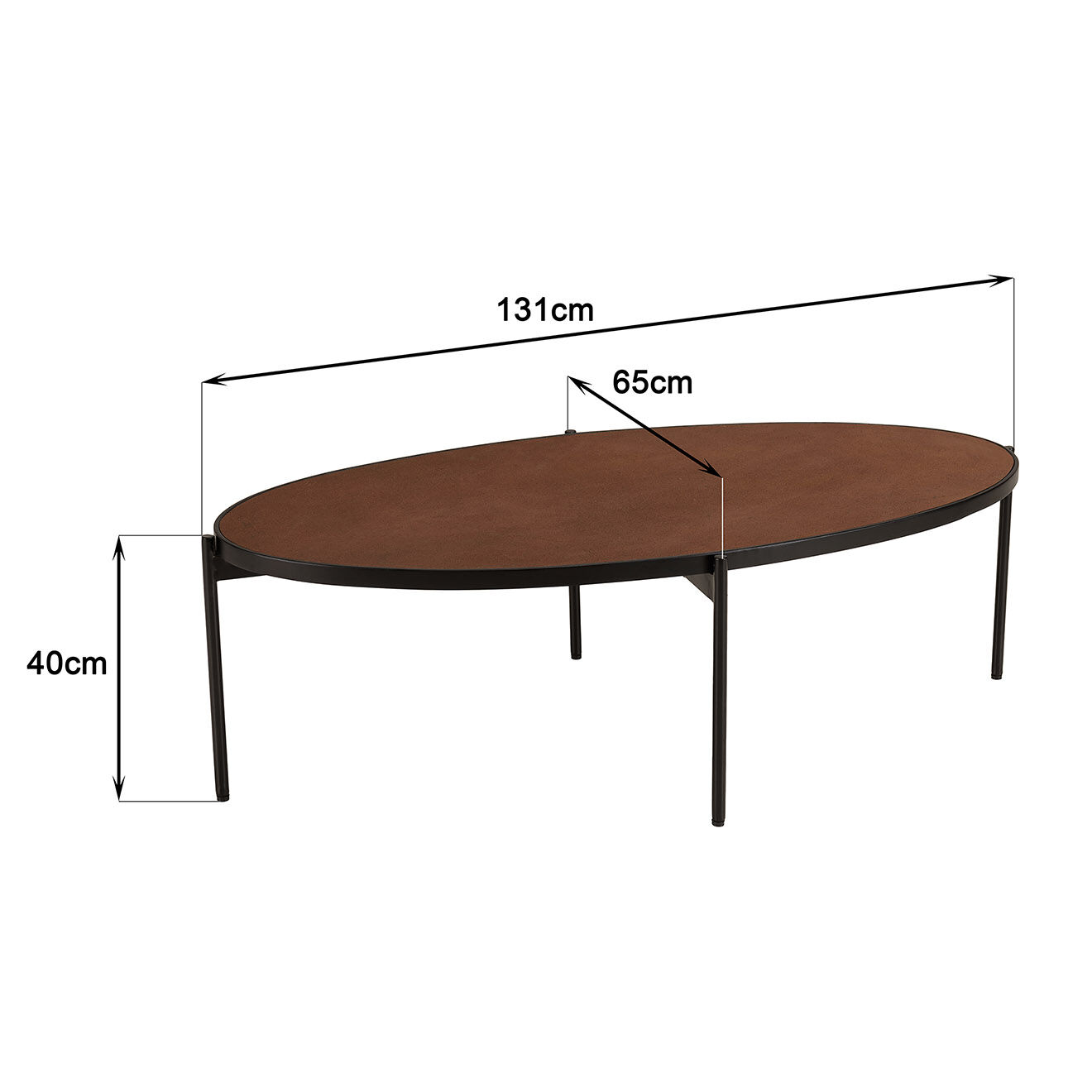 Macabane Table basse ovale effet pierre Basile bois/noir - 131x65x40 cm