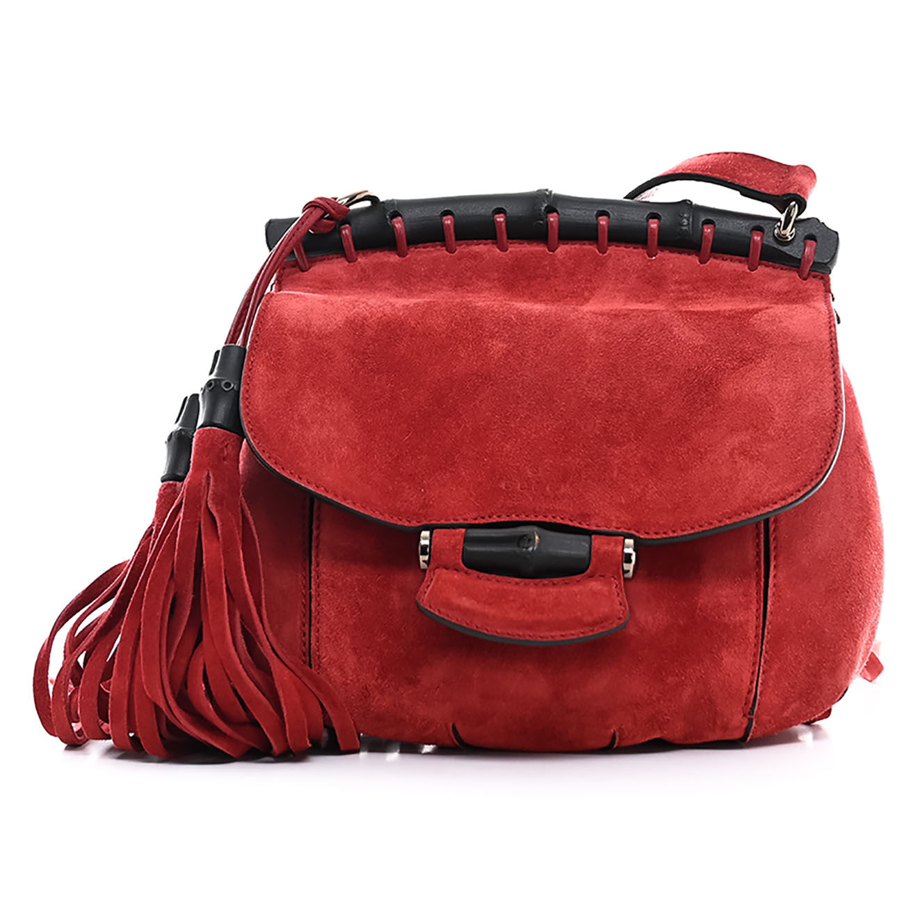 Gucci Sac bandoulière à franges Suede rouge - Très bon état - L.20 cm