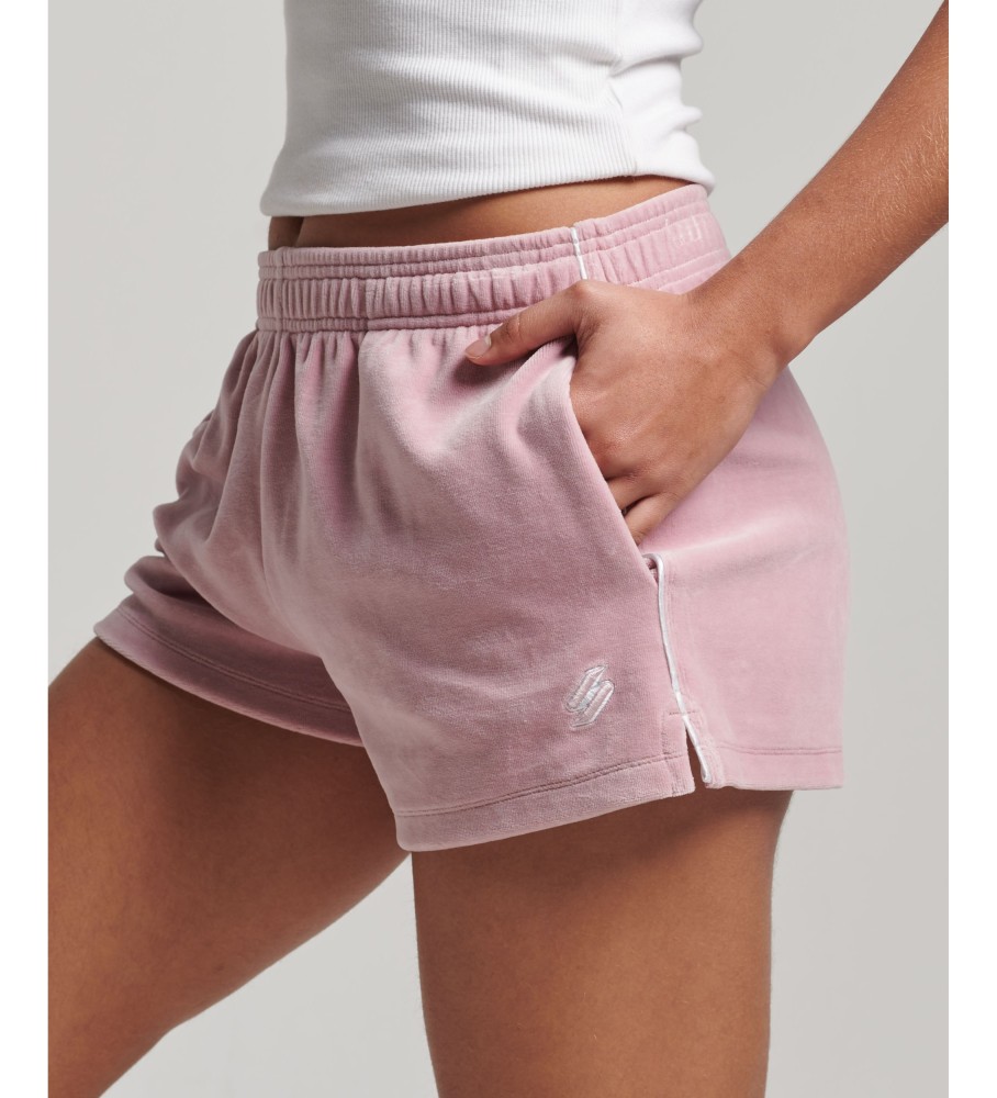 Shorts de veludo rosa com logo S da Superdry