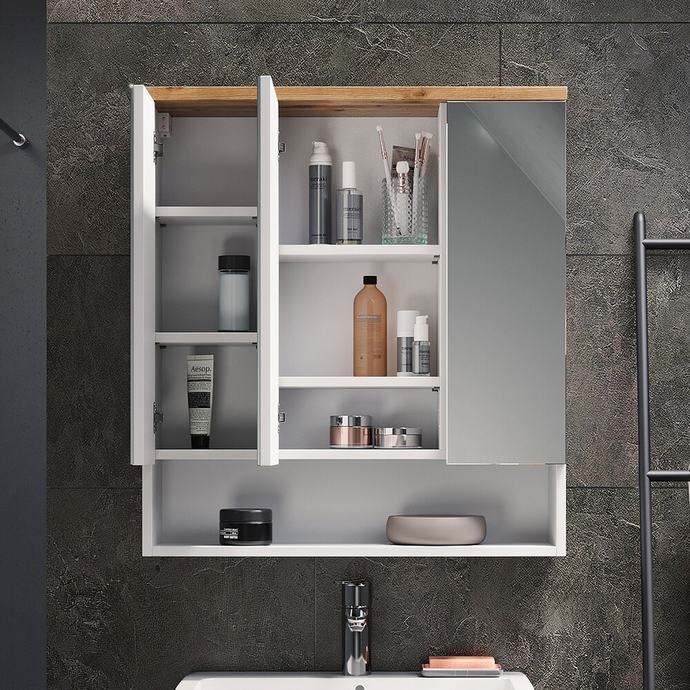 Vicco Spiegelschrank Badspiegel Wandspiegel Eden Weiß Artisan modern 70x78 cm Badezimmer Schrank Badschrank Badezimmermöbel Badmöbel 3 Türen Hochglanz