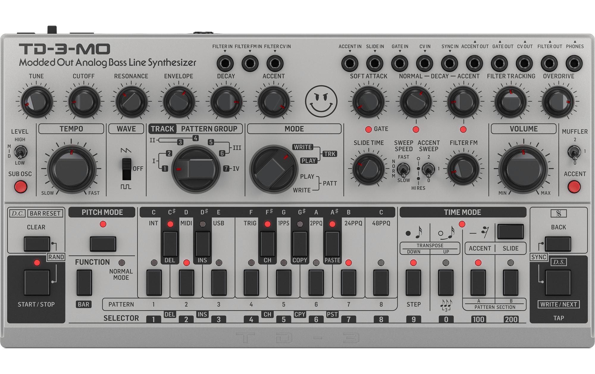 Synthesizer Analog Bass Line Synthesizer TD-3-MO-SR Silber<br>Synthesizer mit MIDI-steuerbarem Sub-Harmonics-Oszillator
