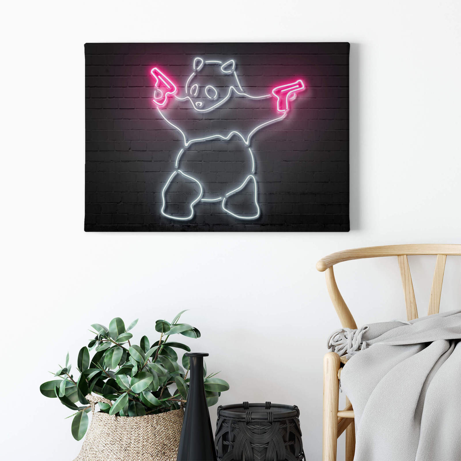 Leinwandbild NEON PANDA - rosa-schwarz - 70x50 cm