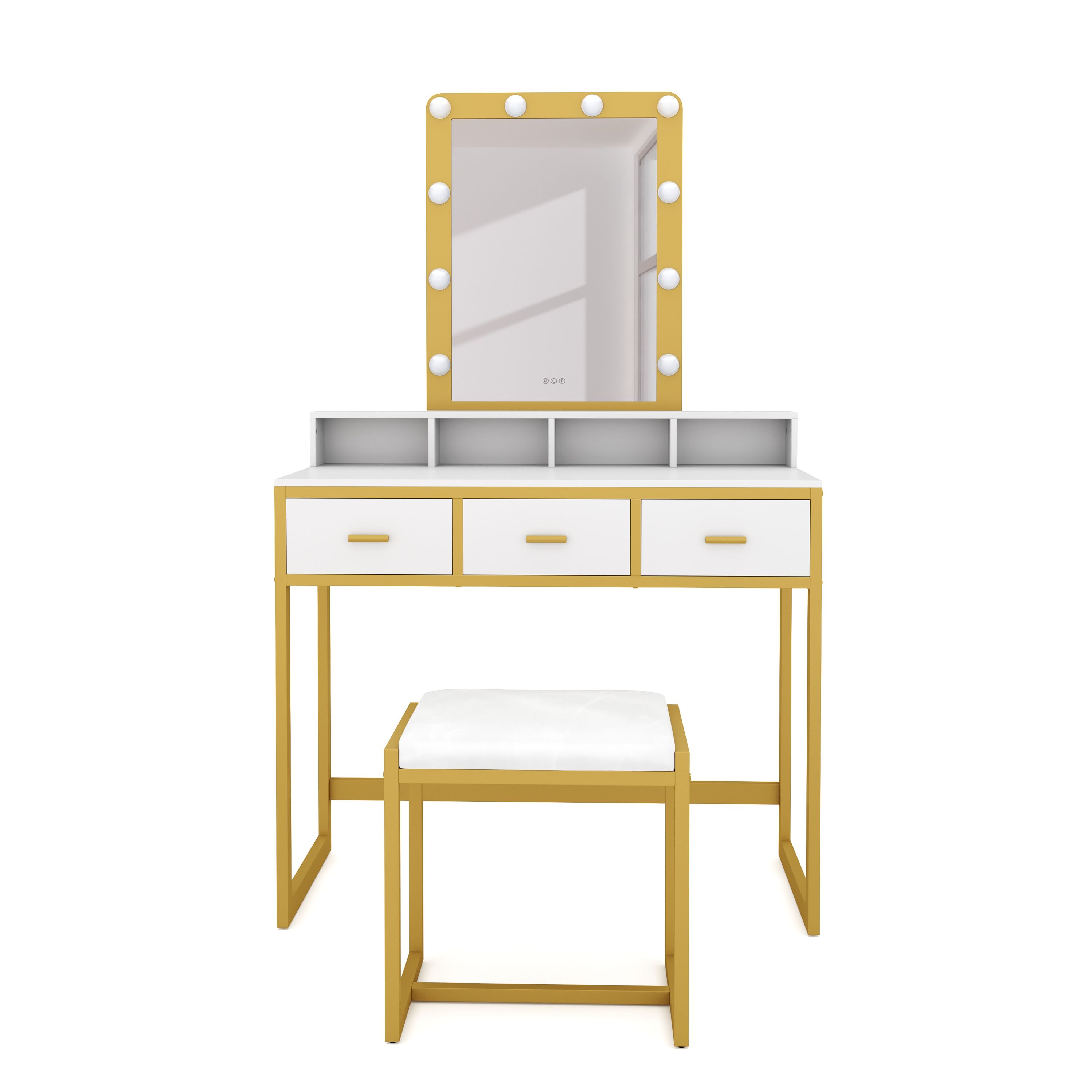 Schminktisch mit Licht FRANCESCA weiss/gold