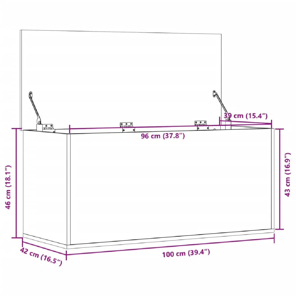 vidaXL Boîte de rangement Sonoma Gris 100x42x46