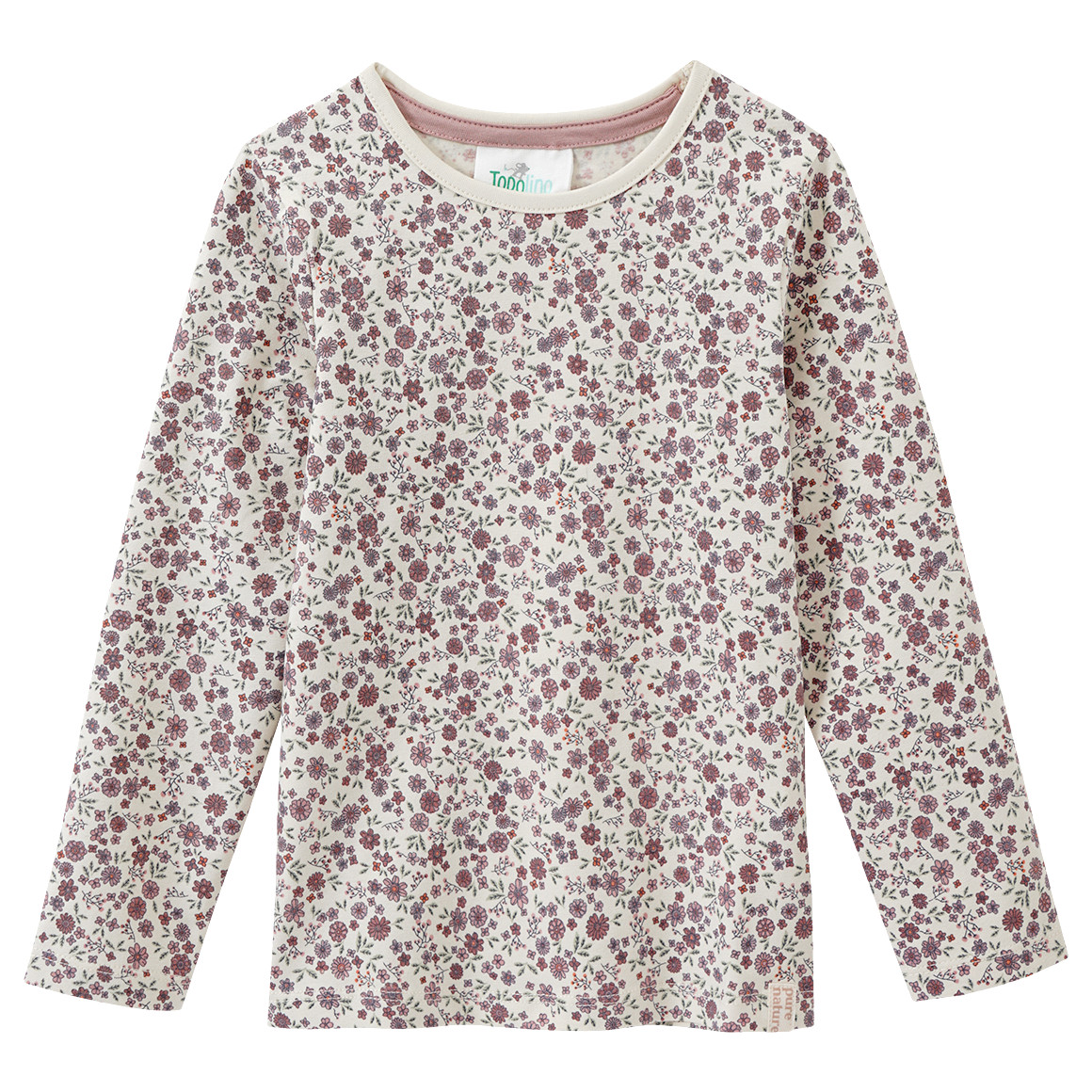 Topolino Pure Collection 2 Mädchen Langarmshirts mit Blümchen hellbeige / puderrosa