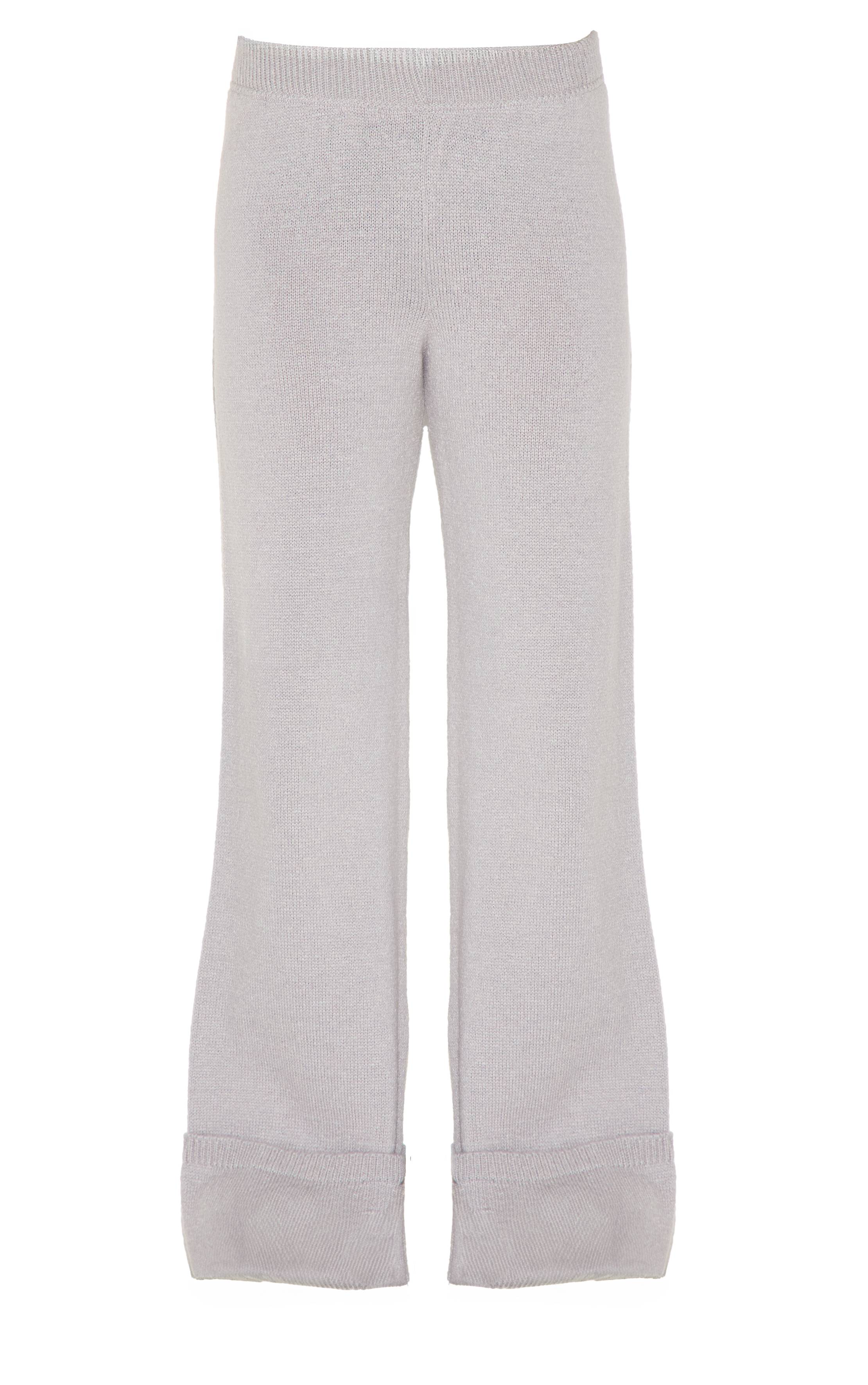 Gris Pantalon En Maille À Ourlet Retroussé