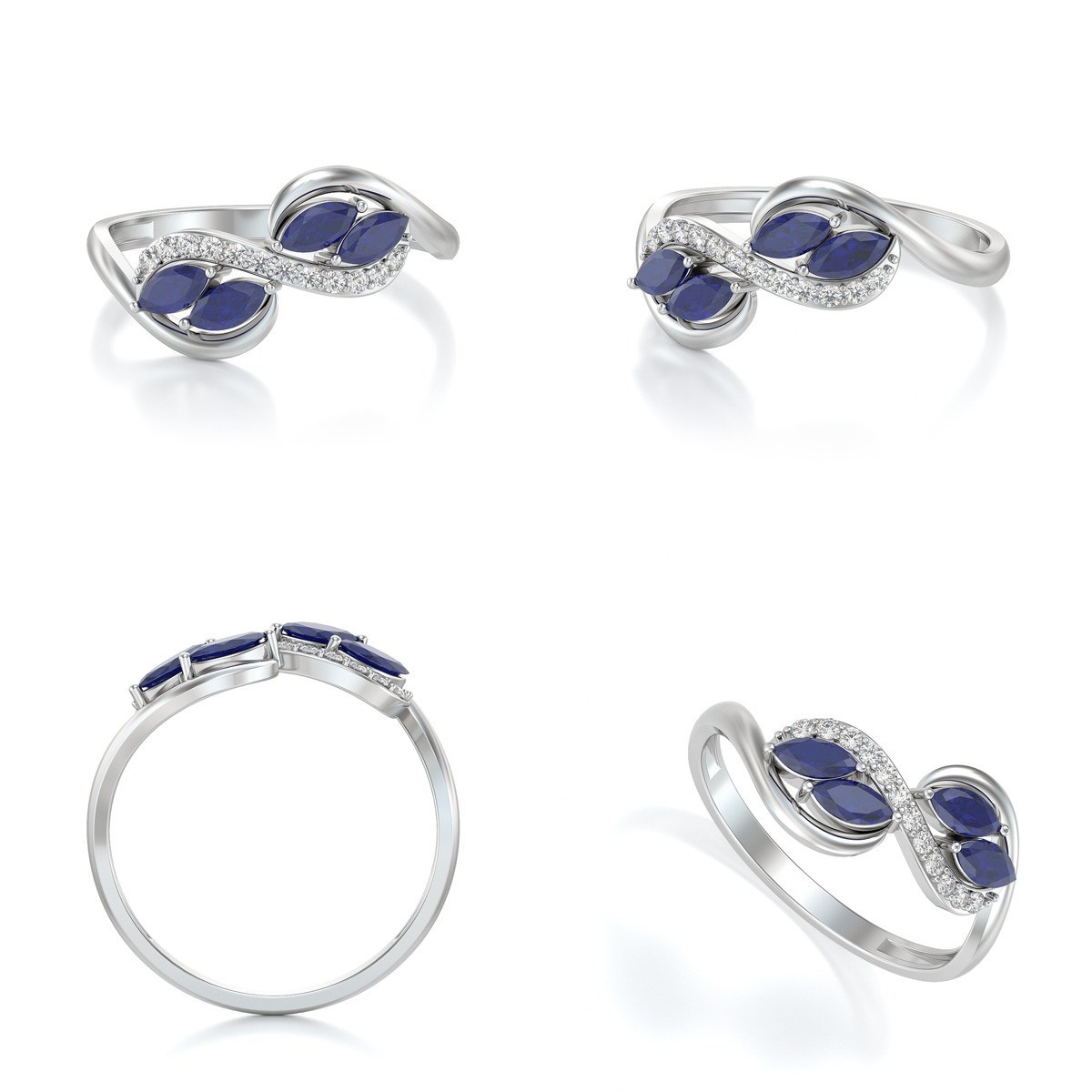 Bague Saphir et diamants sur Argent 925 1.546grs