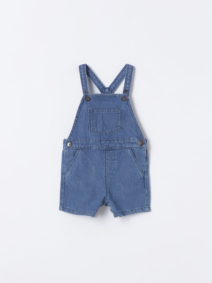 Jardineira jeans com botões - Azul escuro