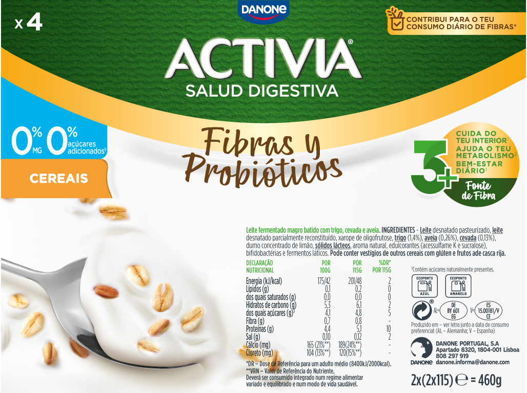 IOGURTE BIFIDUS ACTIVIA CEREAIS 00% 4X115G