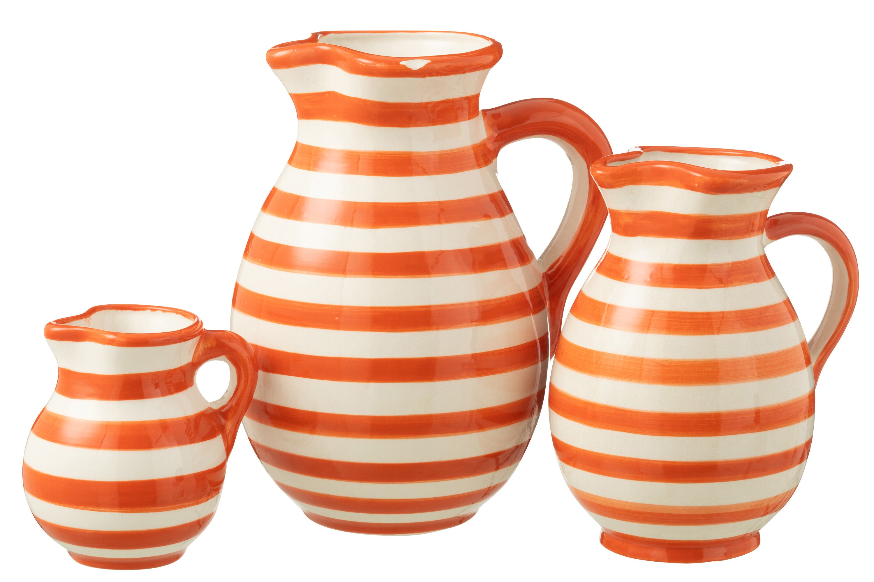 J-Line kruik Granada Stripes - keramiek - wit|oranje - large