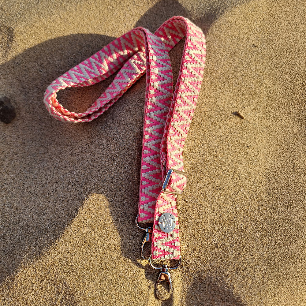 Handyband Handgemachtes Umhängeband für Handyhüllen Aztec Gold - Ecru / Fluo Pink Assos