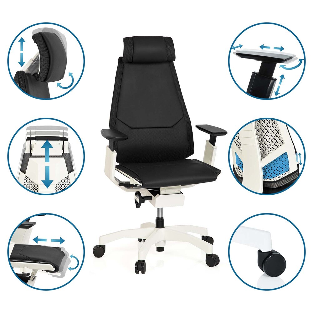 High End Bürostuhl GENIDIA PRO WHITE Leder mit Armlehnen hjh OFFICE