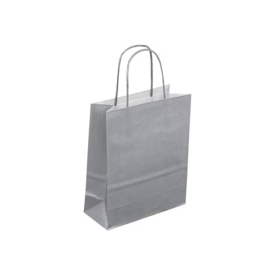 50 Sacs cadeau kraft - poignées torsadées - 18 cm x 8 cm x 22 cm - argent