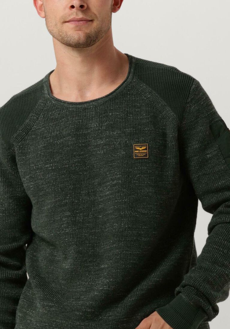 PME LEGEND groene pme legend trui r-neck cotton rib melee knit