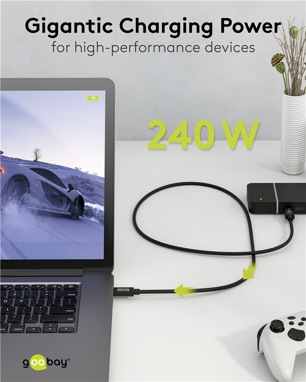 (1.2m) 240W USB C auf USB C Ladekabel Thunderbolt 3/4 Datenkabel 16K Monitor-Verbindungskabel 80 Gbit/s (74376) - Schwarz