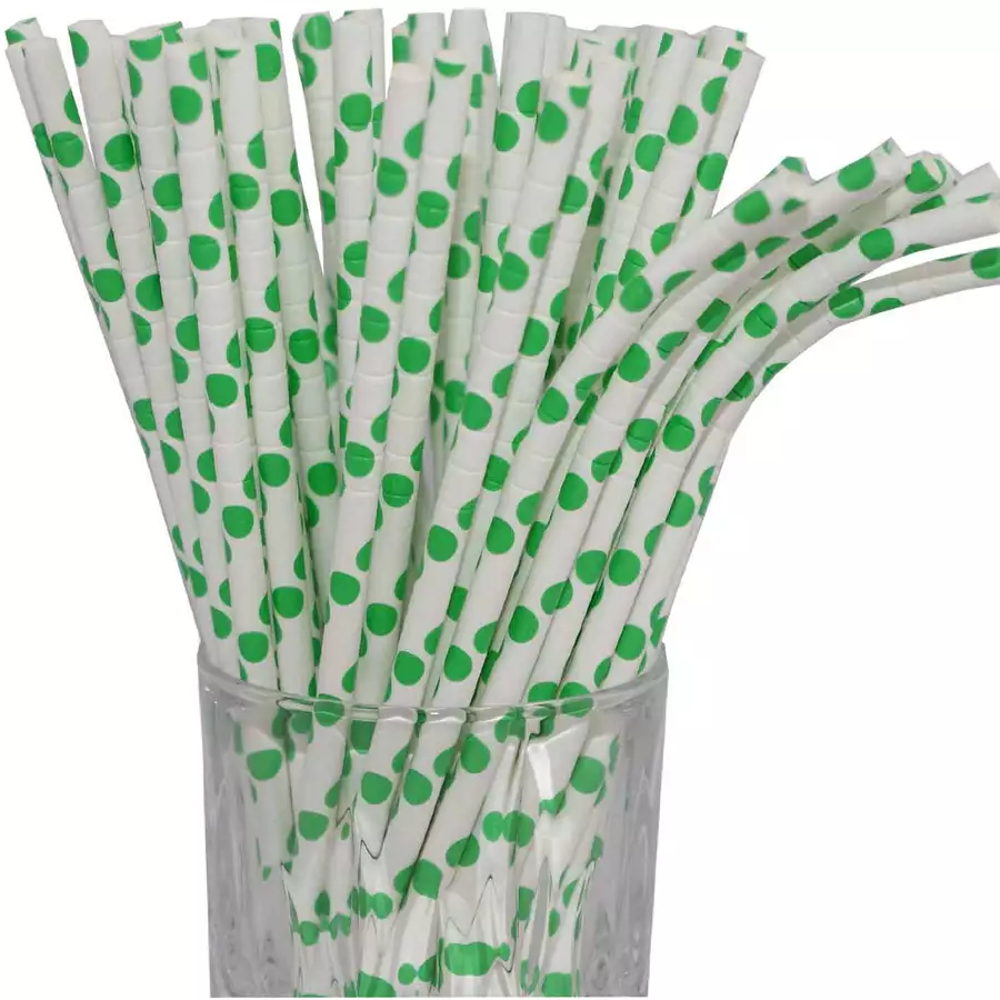 Luxentu Papier-Trinkhalme gepunktet mit Knick 20 cm 100er Set grün